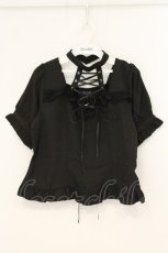 画像1: NIBBLE POISON / デコルテレースアップ半袖ブラウス M クロ O-26-07-07-060-LO-BL-IG-OS (1)