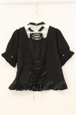 画像3: NIBBLE POISON / デコルテレースアップ半袖ブラウス M クロ O-26-07-07-060-LO-BL-IG-OS (3)