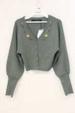 画像1: an another angelus / ローズ刺繍リブニットカーディガン F グリーン O-26-07-07-096-CA-TO-OW-OS (1)