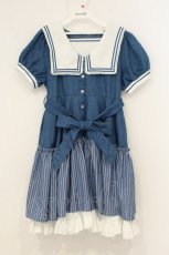 画像1: Favorite / 可憐なセーラー襟のデニムレイヤードワンピース  サックス×シロ O-26-07-07-019-LO-OP-OW-OS (1)