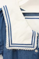 画像2: Favorite / 可憐なセーラー襟のデニムレイヤードワンピース  サックス×シロ O-26-07-07-019-LO-OP-OW-OS (2)