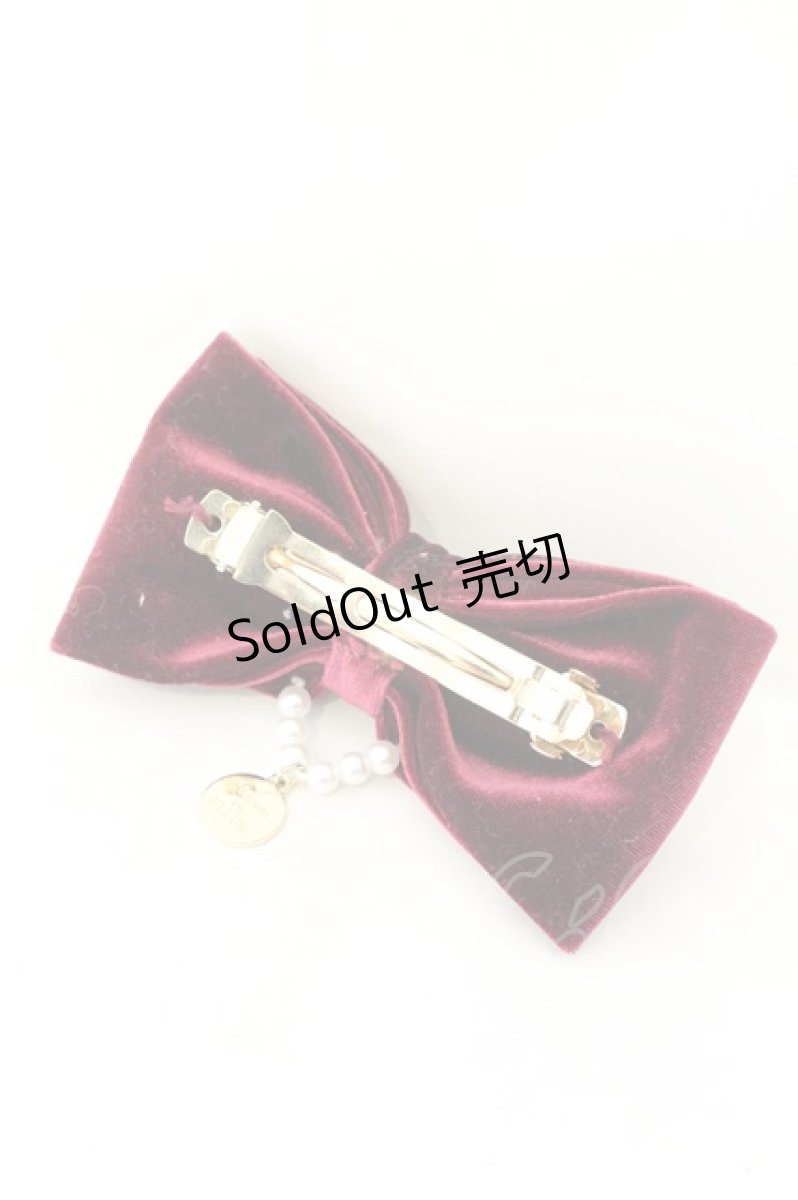 画像2: Maison de FLEUR / ベロアリボンパールバレッタ  ワイン O-26-07-08-042-LO-AC-IG-OS (2)