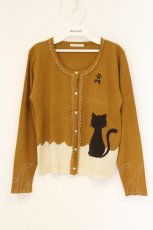画像1: axes femme / 黒猫カーディガン M マスタード×アイボリー O-26-07-10-052-AX-TO-IG-OS (1)