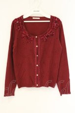 画像1: axes femme / ベロアリボンパールカーディガン M ワイン O-26-07-10-053-AX-TO-IG-OS (1)