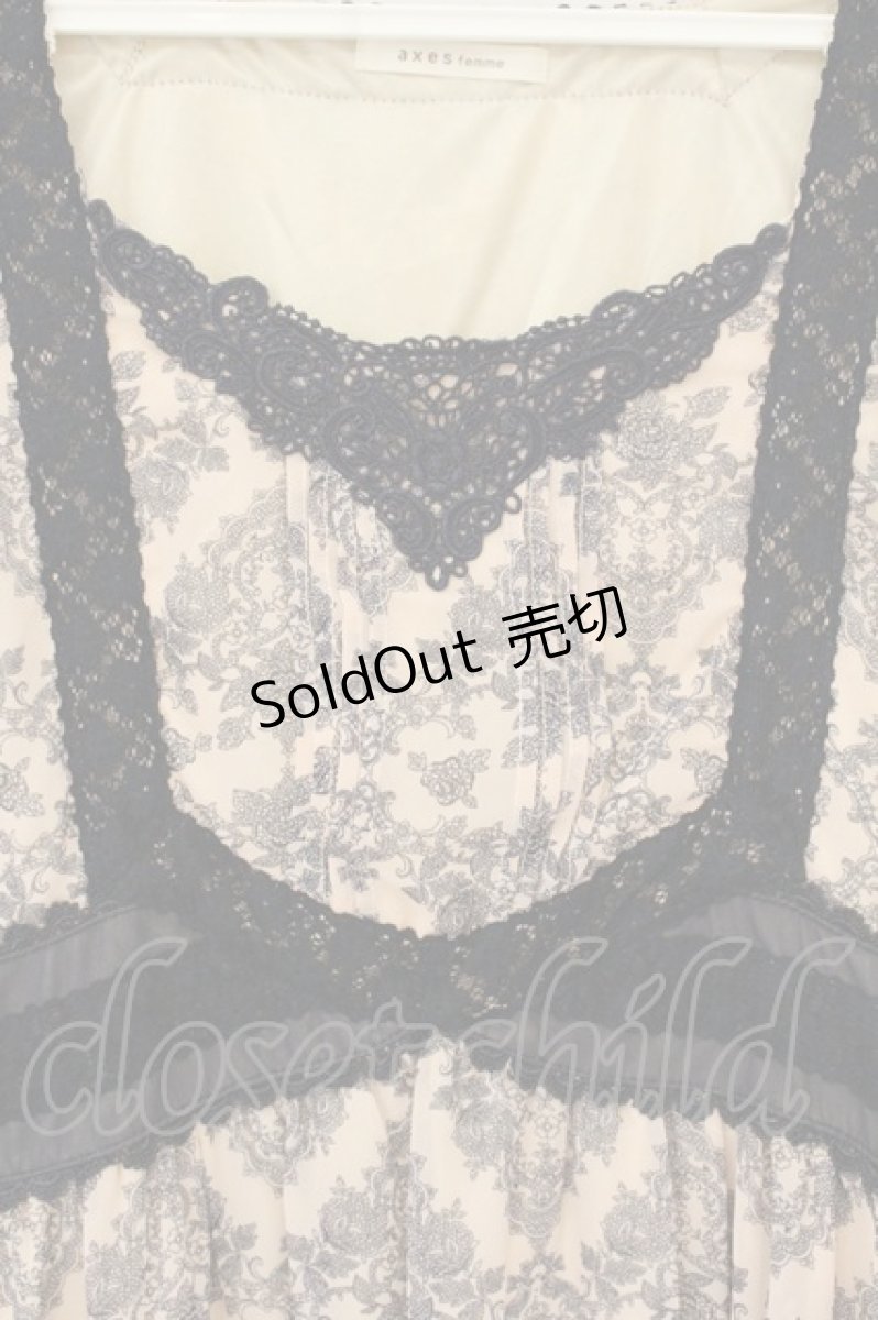 画像2: axes femme / 裾刺繍シフォンワンピース M アイボリー×ネイビー O-26-07-10-007-AX-OP-IG-OS (2)