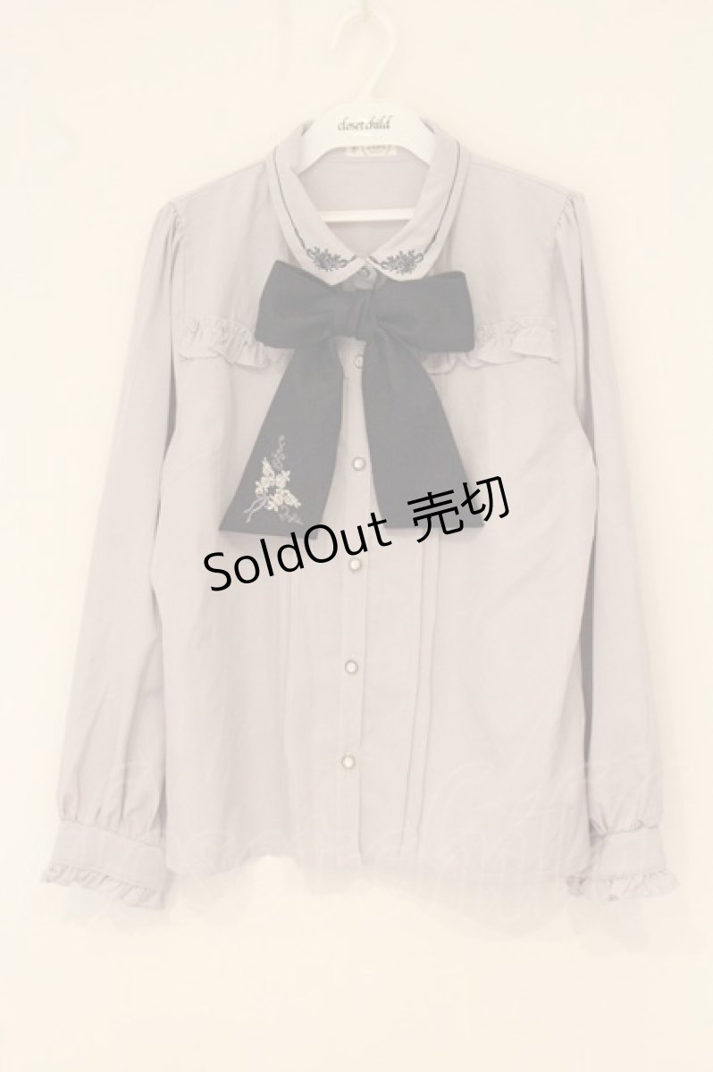 画像1: axes femme / バラブーケ刺繍リボンブラウス L ラベンダーグレー O-26-07-10-091-AX-BL-OW-ZI (1)