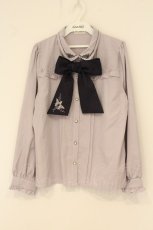 画像1: axes femme / バラブーケ刺繍リボンブラウス L ラベンダーグレー O-26-07-10-091-AX-BL-OW-OS (1)