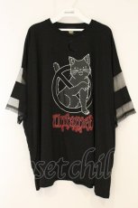 画像1: LISTEN FLAVOR / 夜道に注意！月夜に彷徨う狂気の黒猫 シアー切替トップス  ブラック×レッド O-26-07-14-037-PU-TO-IG-OS (1)