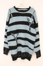 画像1: LISTEN FLAVOR / 切り裂きシザーズボーダーニット  サックス×ブラック O-26-07-14-040-PU-TO-IG-OS (1)