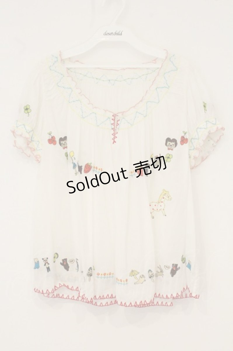画像1: Franche Lippee / スモック刺繍ブラウス  オフシロ×マルチ O-26-07-14-013-LO-BL-IG-OS (1)