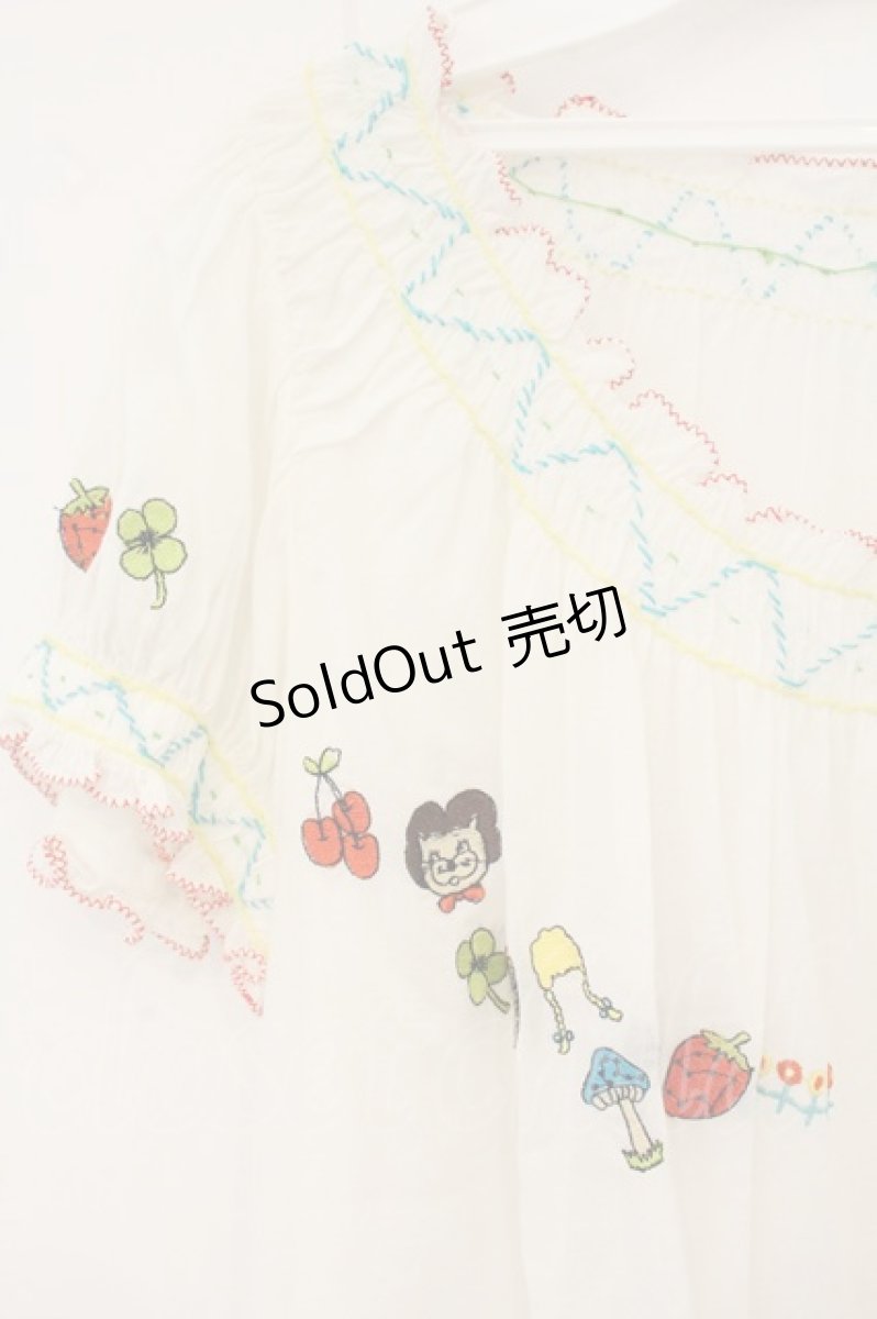画像2: Franche Lippee / スモック刺繍ブラウス  オフシロ×マルチ O-26-07-14-013-LO-BL-IG-OS (2)