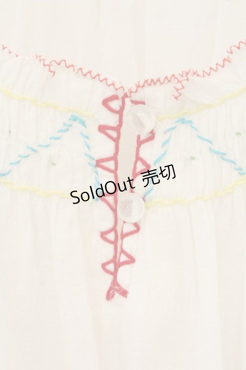画像3: Franche Lippee / スモック刺繍ブラウス  オフシロ×マルチ O-26-07-14-013-LO-BL-IG-OS (3)