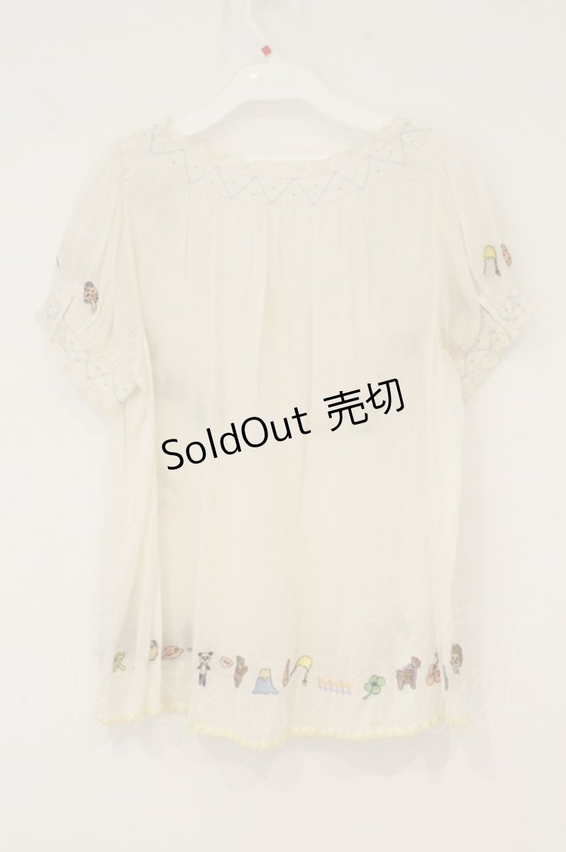 画像4: Franche Lippee / スモック刺繍ブラウス  オフシロ×マルチ O-26-07-14-014-LO-BL-IG-OS (4)
