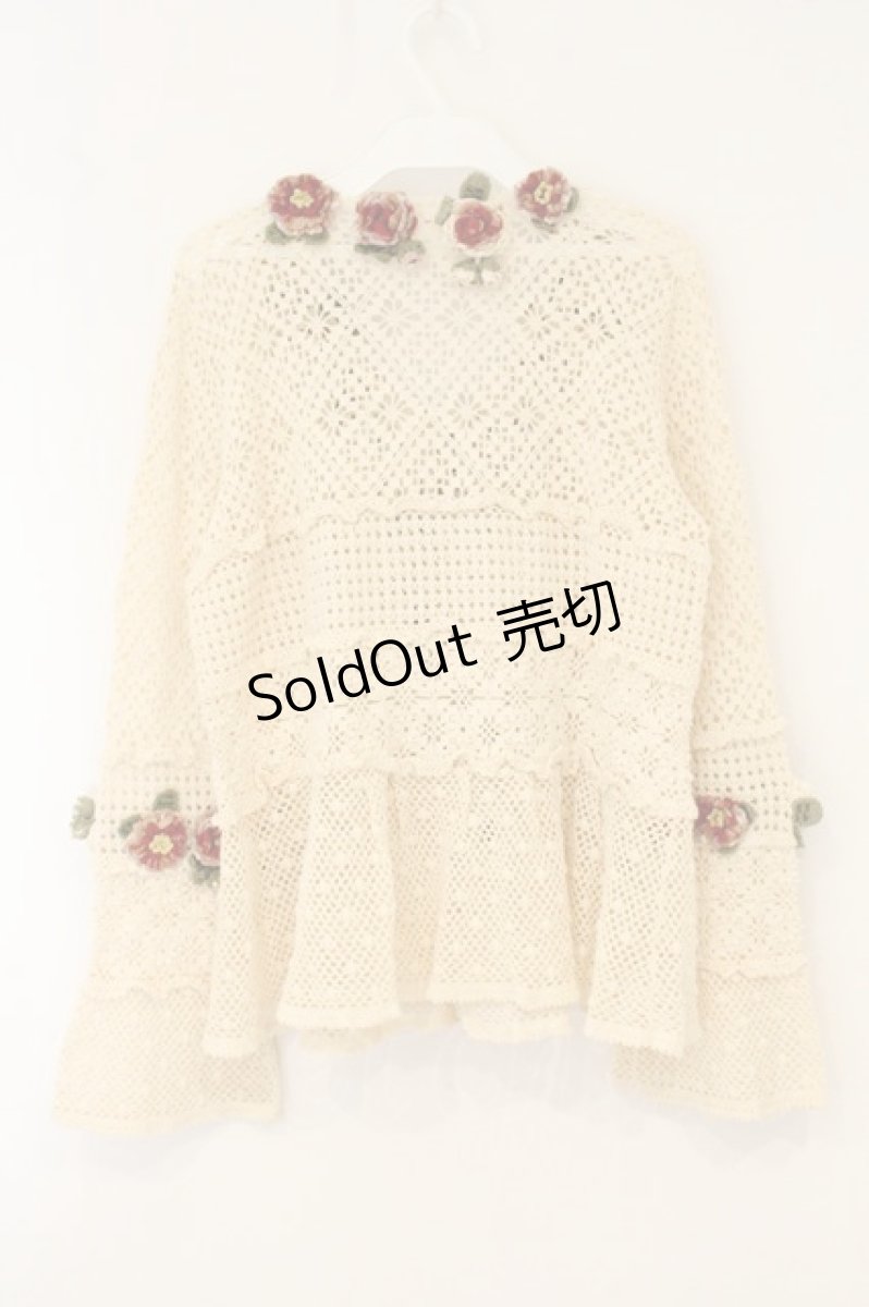 画像4: WONDERFUL WORLD / オールドローズモチーフニットカーディガン  アイボリー O-26-07-14-019-LO-TO-IG-OS (4)