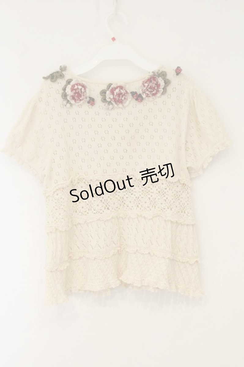 画像5: WONDERFUL WORLD / オールドローズモチーフ半袖ニットカーディガン  アイボリー O-26-07-14-022-LO-TO-IG-OS (5)