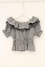 画像1: pium / ハートレースギンガムフリルブラウス  グレー O-26-07-15-110-LO-TO-IG-OS (1)