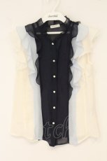 画像1: axes femme / 配色フリルノースリブラウス M ブルー系 O-26-07-15-025-AX-BL-IG-OS (1)