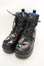 画像1: YOSUKE / 厚底レースアップブーツ【和柄】 26.0cm ブラック×マルチ O-26-07-16-033-PU-SH-OW-OS (1)