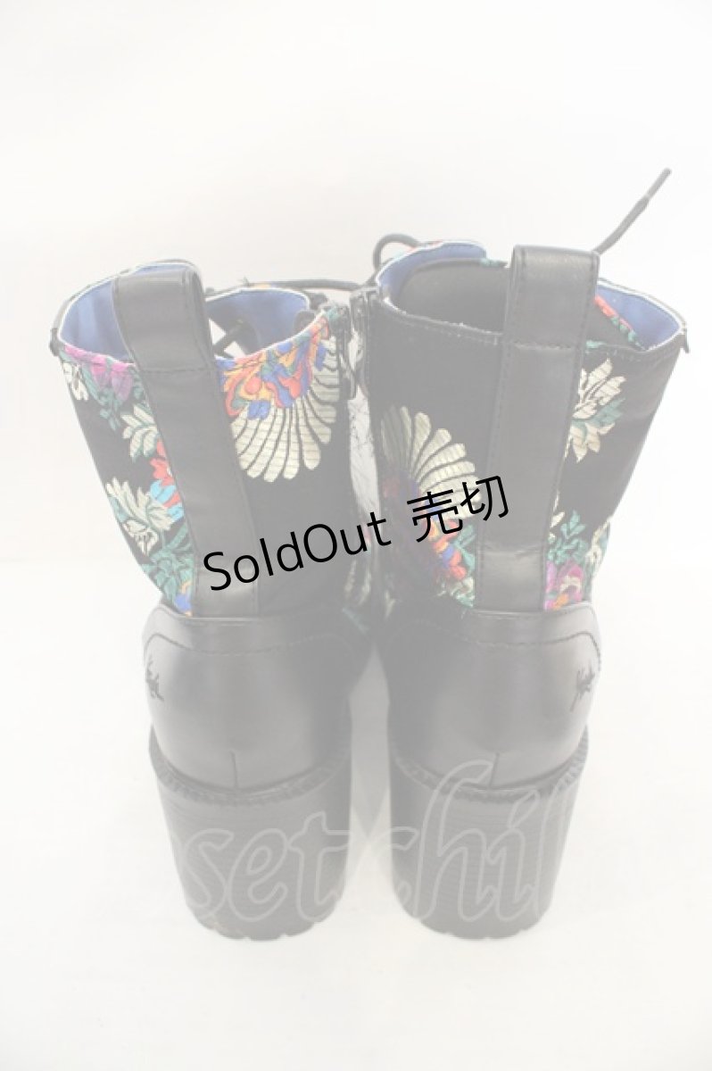 画像3: YOSUKE / 厚底レースアップブーツ【和柄】 26.0cm ブラック×マルチ O-26-07-16-033-PU-SH-OW-ZTK014 (3)