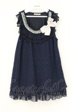 画像1: axes femme / リボン使いレーシーノースリプルオーバー M ネイビー O-26-07-19-039-AX-TO-OW-OS (1)