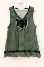 画像1: axes femme / ベロア切り替えドットノースリチュニック M グリーン O-26-07-19-042-AX-TO-OW-OS (1)