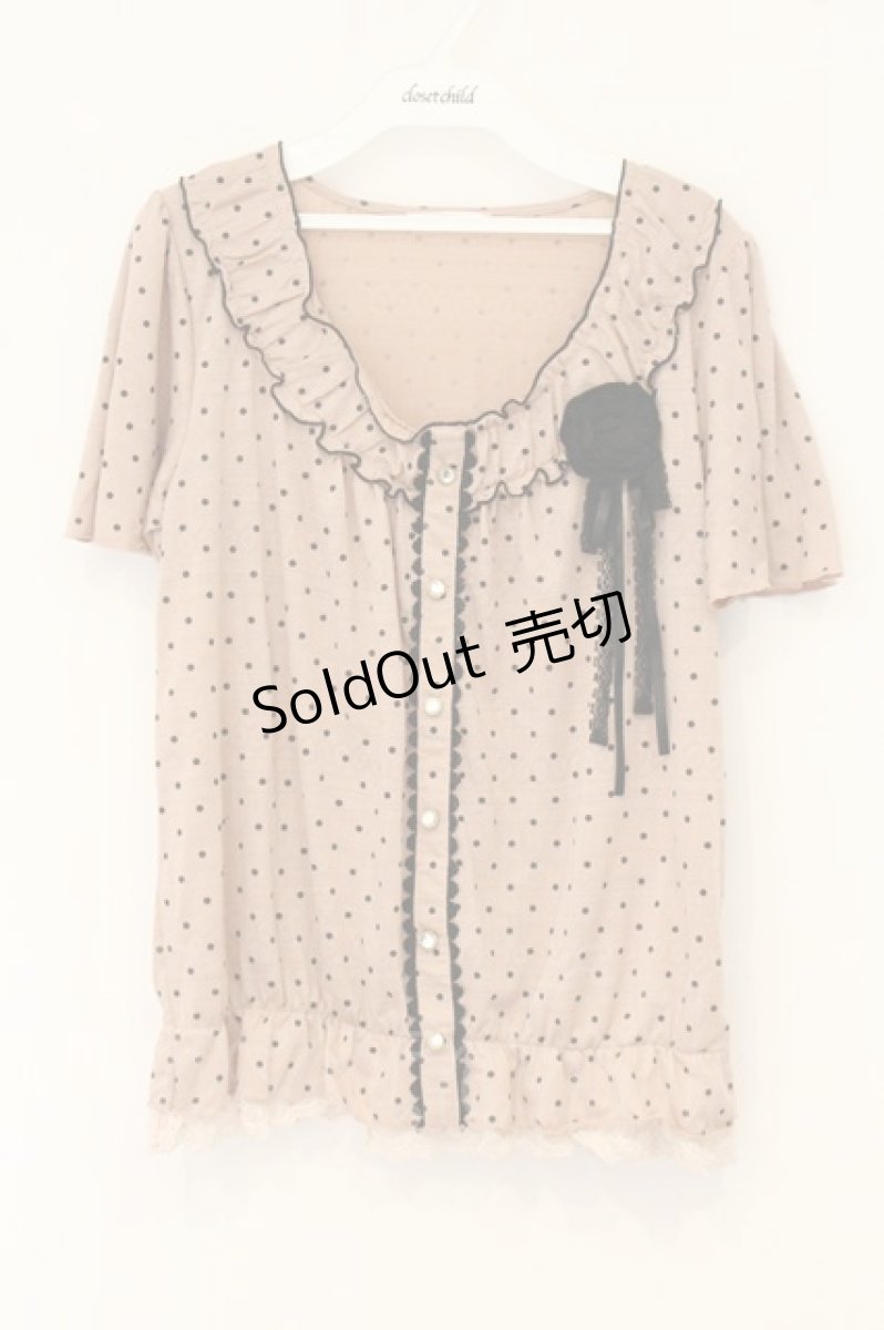 画像1: axes femme / コサージュ付きドットトップス M ピンク O-26-07-19-045-AX-TO-OW-OS (1)