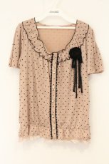 画像1: axes femme / コサージュ付きドットトップス M ピンク O-26-07-19-045-AX-TO-OW-OS (1)