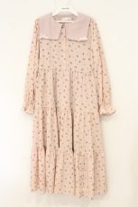 画像1: m petit by misako / スクエア襟花柄ワンピース M ピンク O-26-07-19-063-LO-OP-OW-OS (1)
