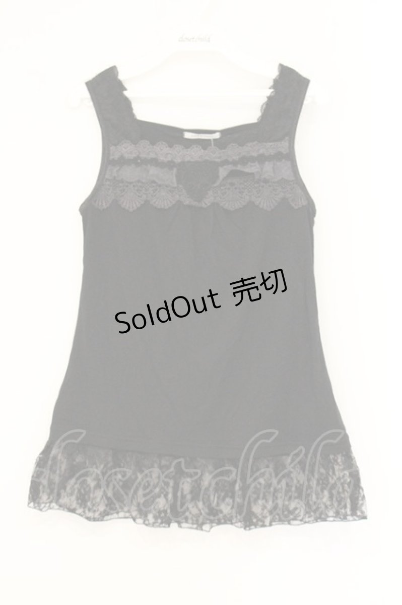 画像1: axes femme / モチーフ付裾レースタンク M クロ O-26-07-19-020-AX-TO-OW-OS (1)