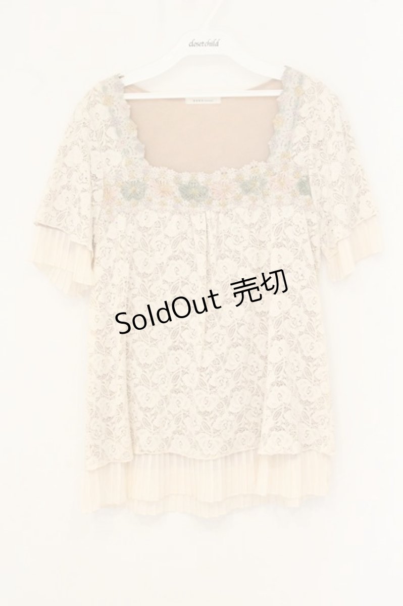 画像1: axes femme / ラメモチーフレース配色裾プリーツTシャツ M ピンク O-26-07-19-027-AX-TO-OW-OS (1)