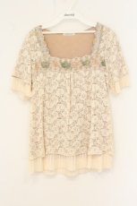 画像1: axes femme / ラメモチーフレース配色裾プリーツTシャツ M ピンク O-26-07-19-027-AX-TO-OW-OS (1)