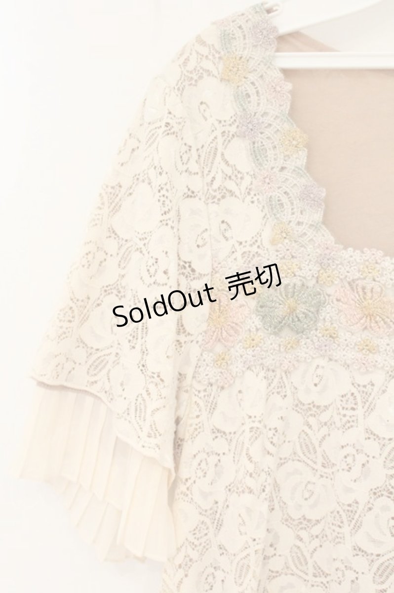 画像2: axes femme / ラメモチーフレース配色裾プリーツTシャツ M ピンク O-26-07-19-027-AX-TO-OW-OS (2)