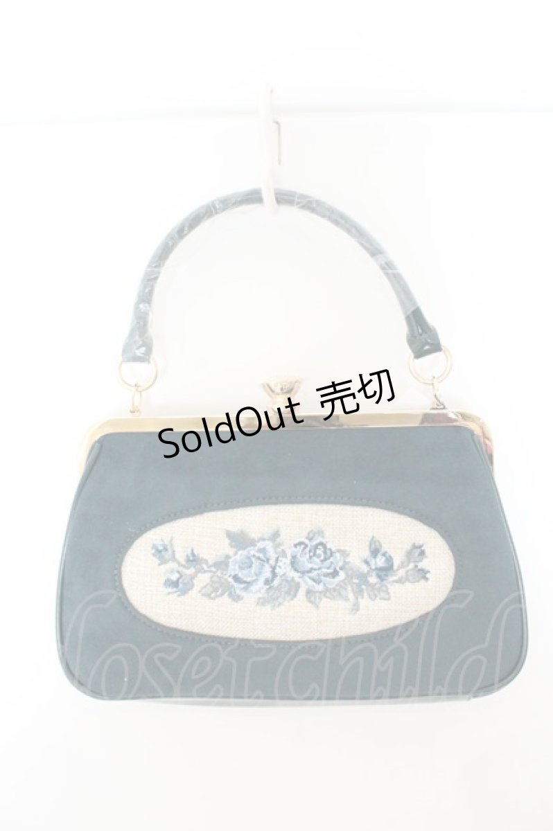 画像1: an another angelus / フレームローズ刺繍クロップドがま口バッグ  ブルーグリーン O-26-07-21-1030-CA-BG-OW-OS (1)
