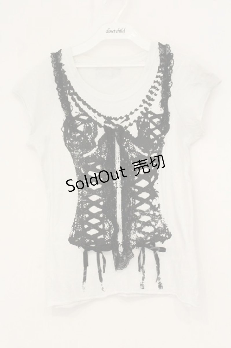 画像1: SEXY DYNAMITE LONDON / ビスチェプリントTシャツ  ホワイト×ブラック O-26-07-21-069-PU-TO-OW-OS (1)