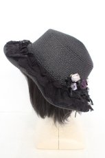 画像2: axes femme / 巻きバラレースカンカン帽  クロ O-26-07-22-027-AX-AC-OW-OS (2)