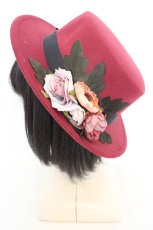 画像2: axes femme / フラワーブーケカンカン帽 57cm ワイン O-26-07-22-028-AX-AC-OW-OS (2)