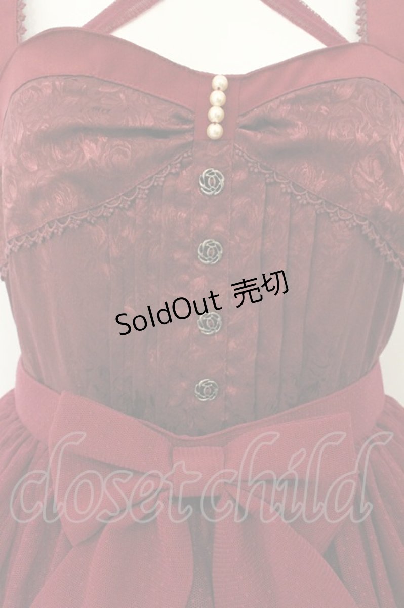 画像2: metamorphose / Roseリボンオーバースカート付きジャンパースカート  ワイン O-26-07-23-050-ME-OP-IG-OS (2)