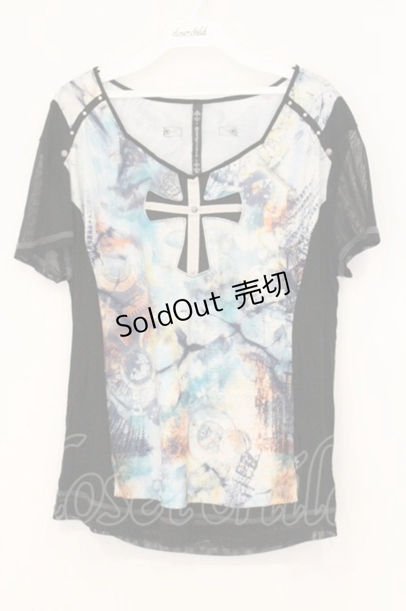 画像1: Ozz Croce / クロスパッチ配色転写プリントTシャツ  マルチカラー O-26-07-23-023-OO-TO-OW-OS (1)
