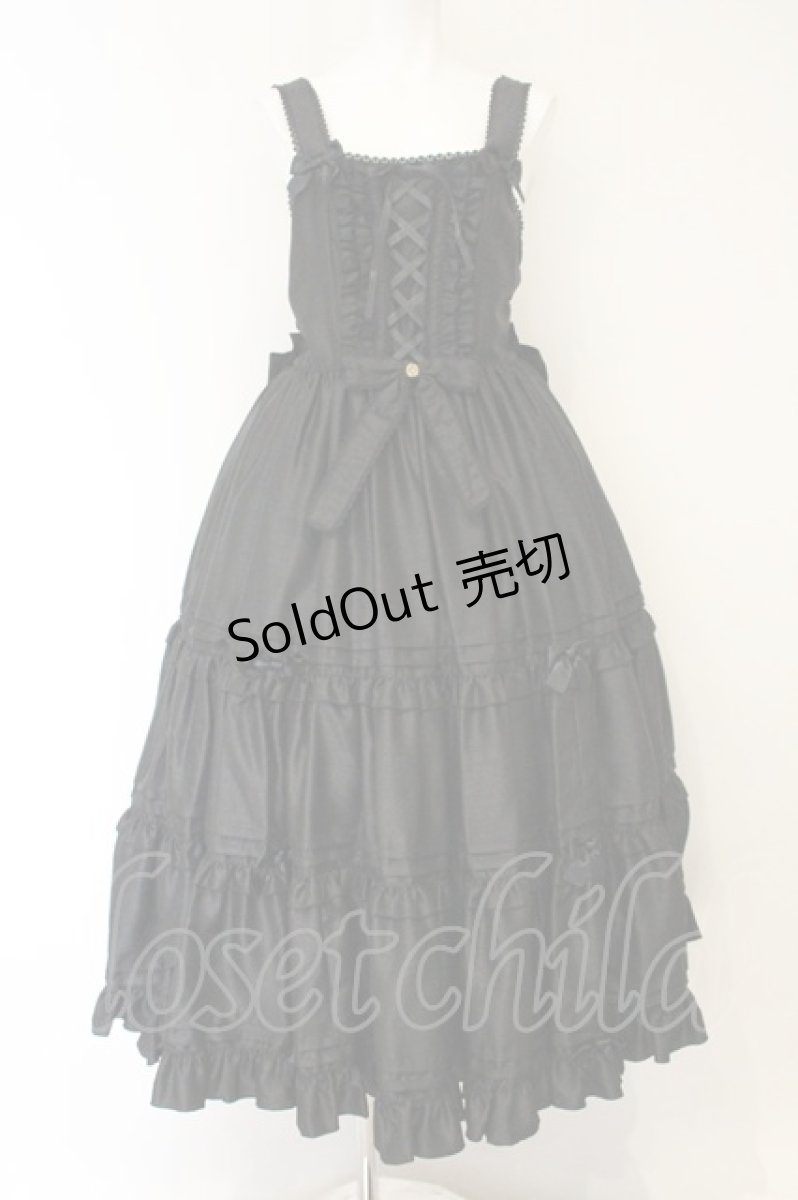 画像1: metamorphose / シャンタンレースアップティアードロングジャンパースカート  クロ O-26-07-24-1001-ME-OP-IG-OS (1)
