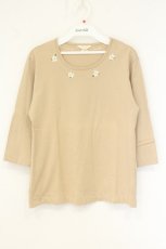 画像1: INGEBORG / クチナシ&ロゴラウンド刺繍五分袖Tシャツ M ベージュ O-26-07-24-1038-LO-TS-IG-OS (1)