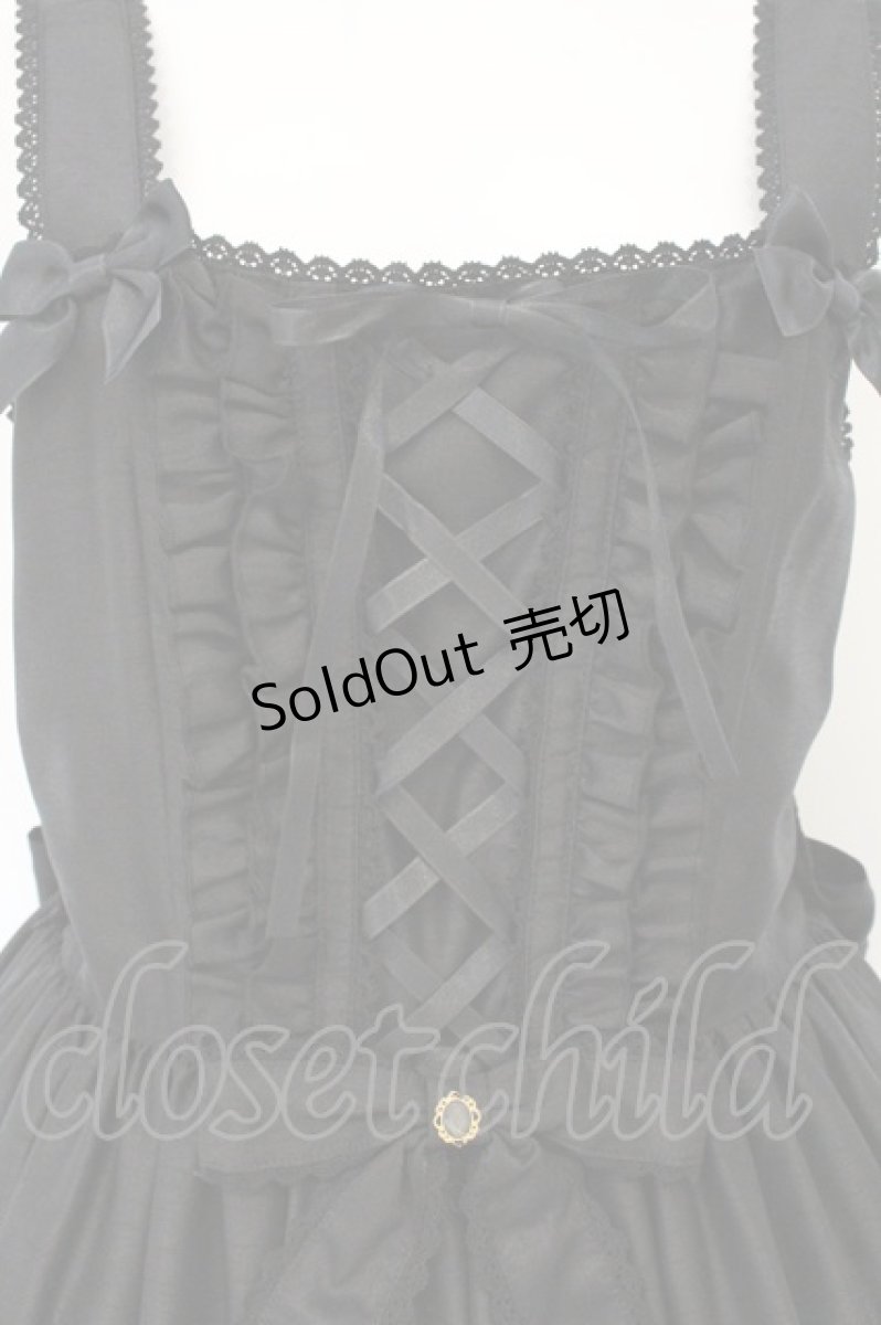 画像2: metamorphose / シャンタンレースアップティアードロングジャンパースカート  クロ O-26-07-24-1001-ME-OP-IG-OS (2)