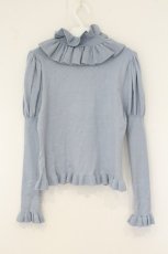 画像4: Hoshibako Works / たっぷりフリルのパフスリーブニット  アイスブルー O-26-07-24-1072-LO-TO-OW-OS (4)