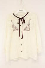画像1: axes femme / クラシカル刺繍七分袖ブラウス M キナリ O-26-07-24-1089-AX-BL-OW-OS (1)