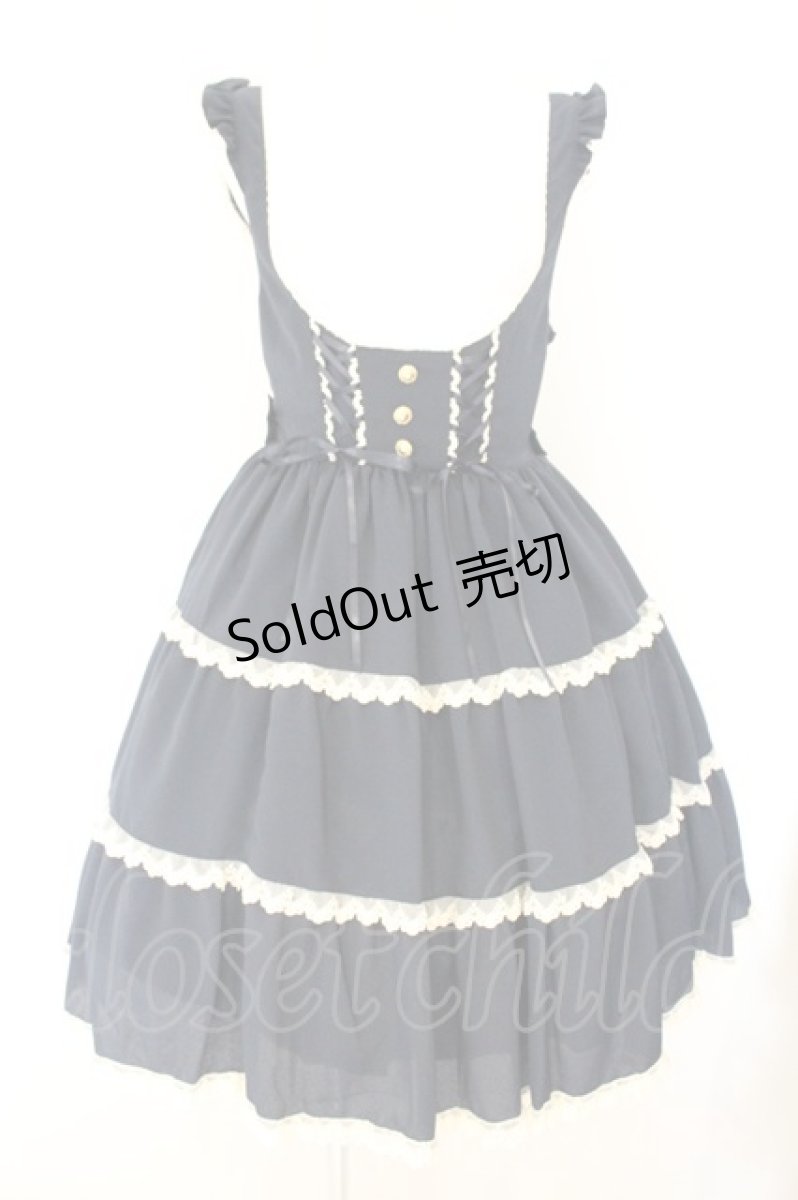 画像1: metamorphose / ３段ティアードジャンパースカート（ムジ）  ネイビー O-26-07-24-058-ME-OP-IG-OS (1)