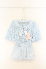 画像1: metamorphose / 丸襟シャーリング両山フリルブラウス サイズ1 サックス O-26-07-24-002-ME-BL-IG-OS (1)