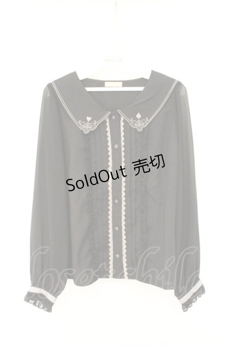 画像1: axes femme POETIQUE / トランプ刺繍セーラー襟ブラウス M クロ O-26-07-24-023-AX-BL-IG-OS (1)