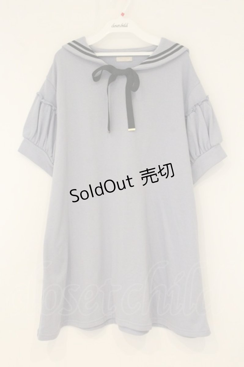 画像1: axes femme POETIQUE / セーラーカラーカットワンピース M ブルーグレー O-26-07-26-1041-AX-OP-OW-ZI (1)
