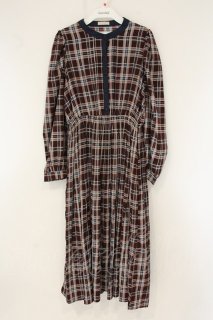 axes femme POETIQUE / 配色チェックワンピース M ワイン O-26-07-26