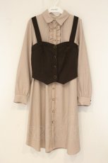 画像1: axes femme POETIQUE / ビスチェ付きシャツワンピ M ピンク×ブラウン O-26-07-26-1053-AX-OP-OW-OS (1)