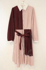 画像1: axes femme POETIQUE / バイカラーシャツワンピース M ピンク×ワイン O-26-07-26-1014-AX-OP-OW-OS (1)
